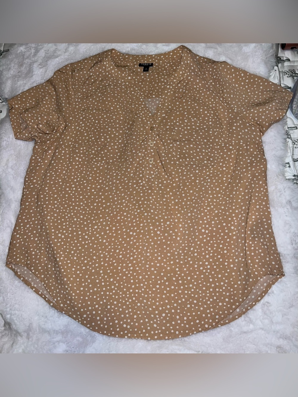 torrid Tan Polka Dot Short Sleeve Henley Blouse